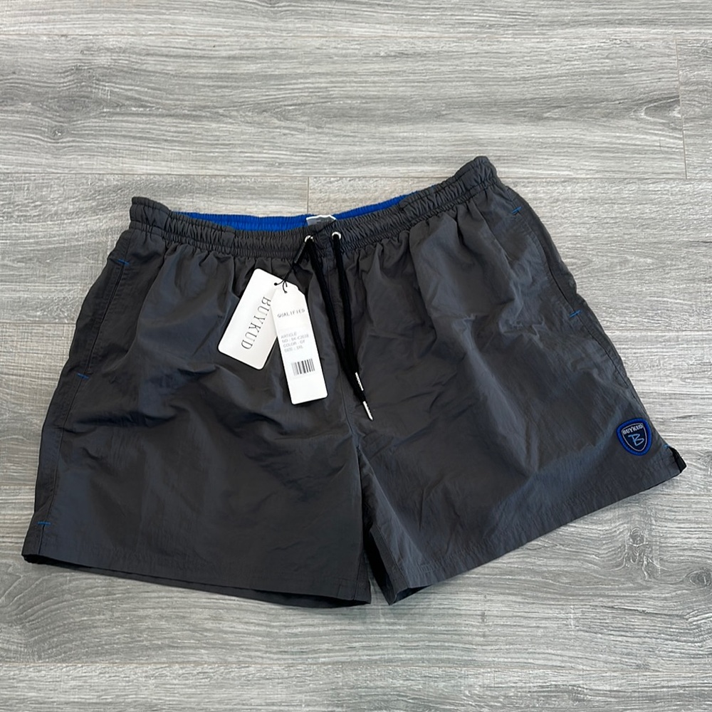 Gray Quick-Dry Swim Trunks with Elastic Waistband